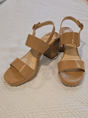 Alex Marie Tan Patent Block Heel Sandals